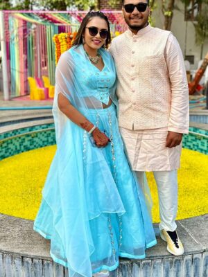Blue Sleevesless Gota Patti Lehenga Set