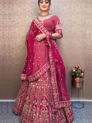 Hot Pink Hand Embroidered Bridal Lehenga Set