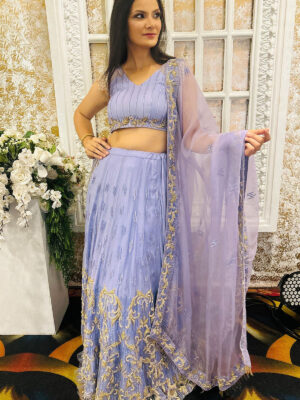 Lavender Hand Embroidered Lehenga Set