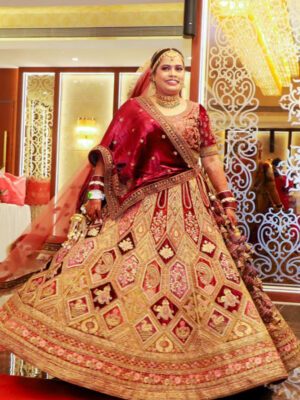 Maroon Rajwadi Velvet Bridal Lehenga Set