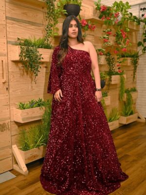 Maroon Velvet Sequin Gown