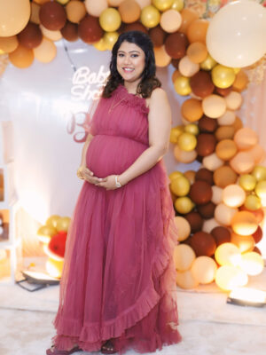 Mauve Ruffled Illusion Slit Net Gown