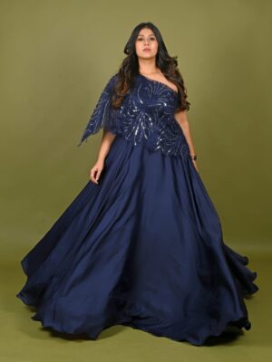 Navy Blue Embellished One Shoulder