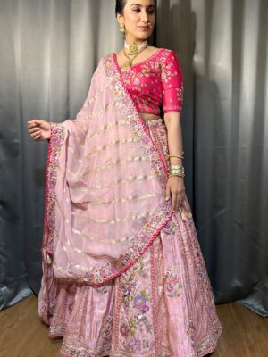 Pink Embroidered Traditional Lehenga Set