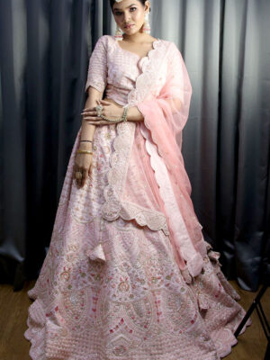Pink Hand Embroidered Bridal Lehenga Set