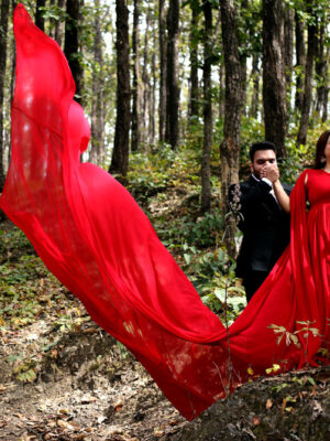 Red Georgette One Shoulder Trail