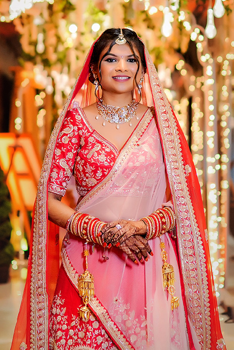 Red Hand Embroidered Bridal Lehenga Set - Image 3