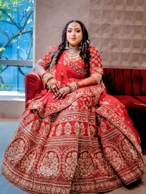 Red Hand Embroidered Bridal Lehenga Set