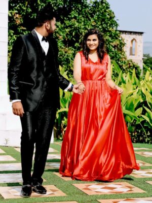 Red Satin Infinity Detachable Trail Gown