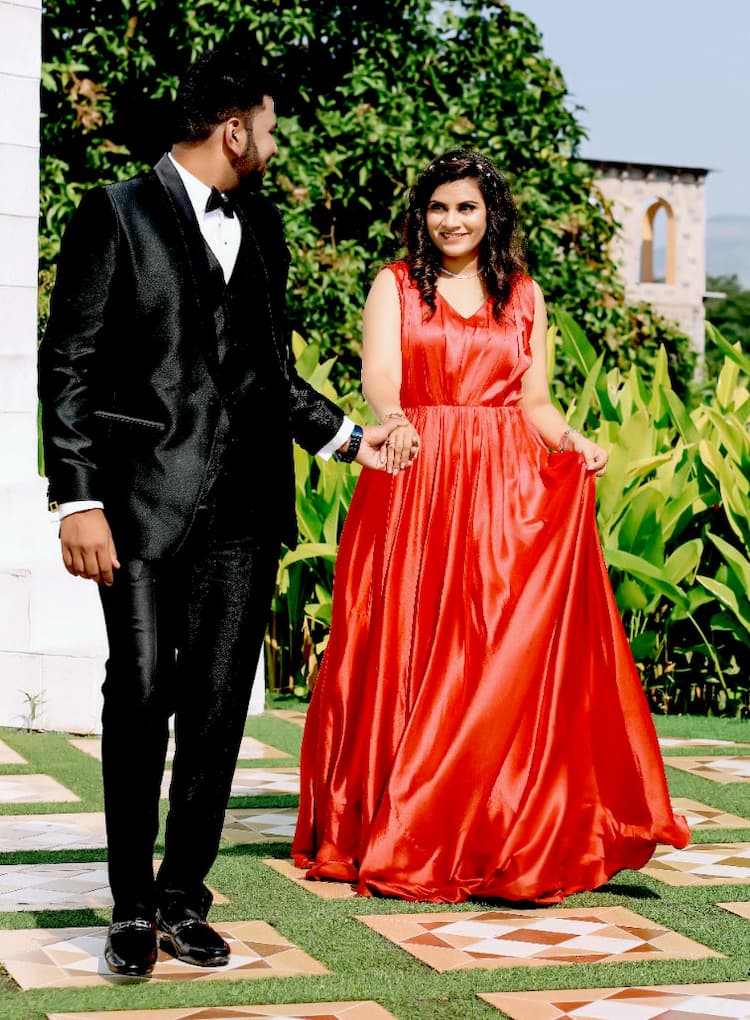 Red Satin Infinity Detachable Trail Gown