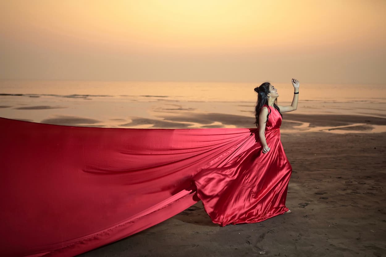 Red Satin Infinity Detachable Trail Gown - Image 2