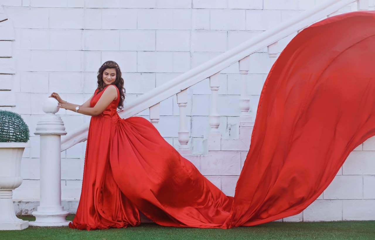 Red Satin Infinity Detachable Trail Gown - Image 3