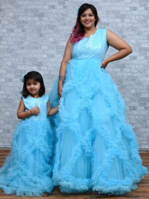 Sky Blue Ruffled Flare Gown