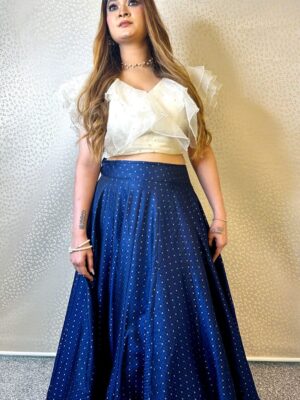 White & Blue Lehenga Set