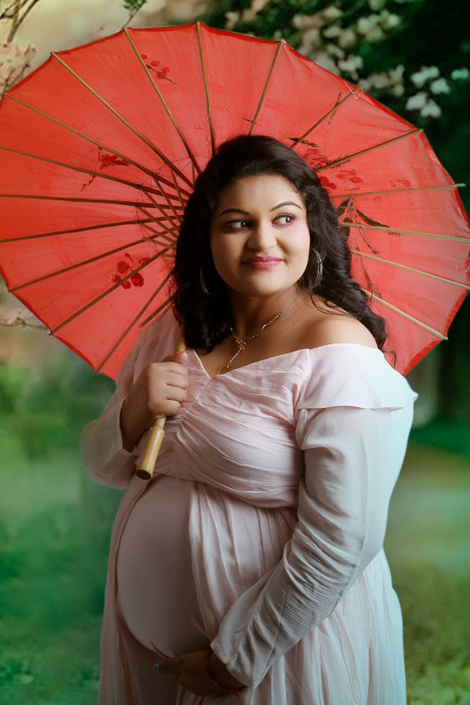 Baby Pink Georgette Full Sleeves Detachable Trail Gown