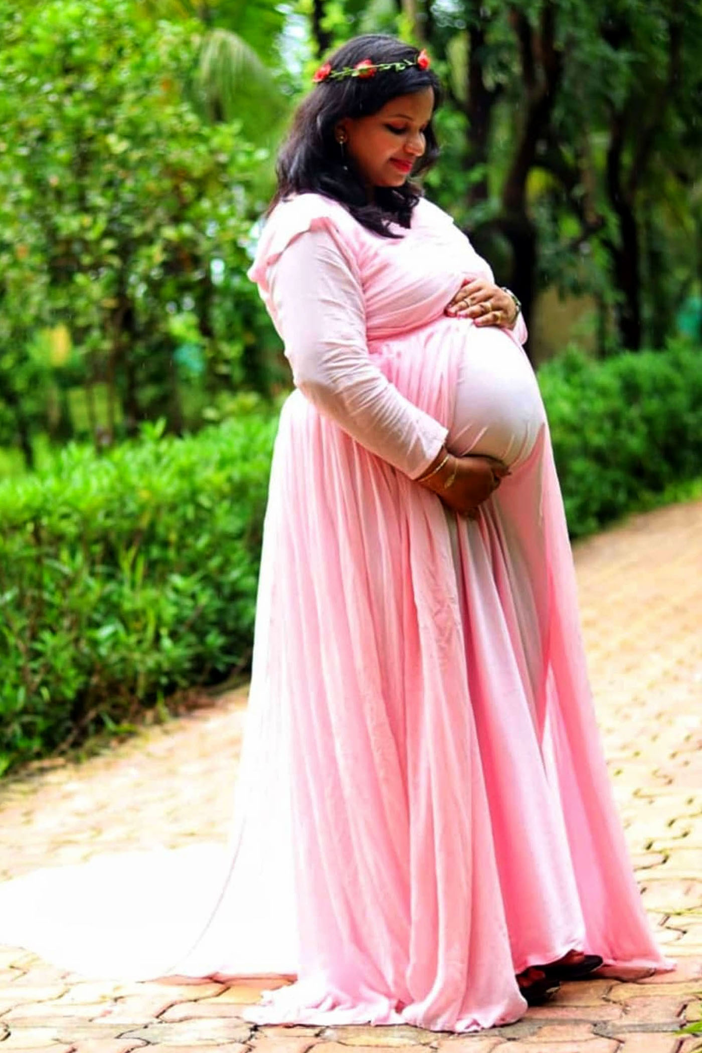 Baby Pink Georgette Full Sleeves Detachable Trail Gown - Image 2