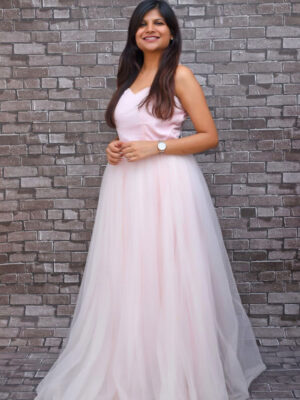 Baby Pink Net Flare Gown