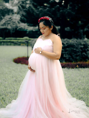 Baby Pink Net Flare Gown