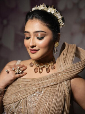 Beige Sculpted Wired Gown