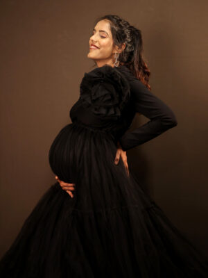 Black Bodycon Gown With Detachable Tiered Skirt