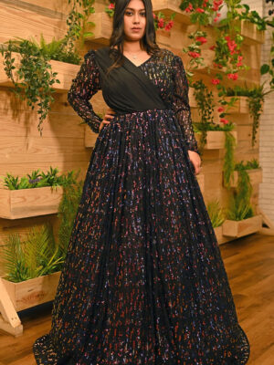 Black Sequence Long Sleeves Gown
