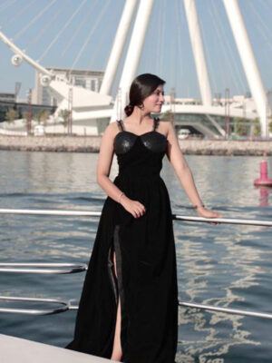 Black Velvet Backless Slit Gown