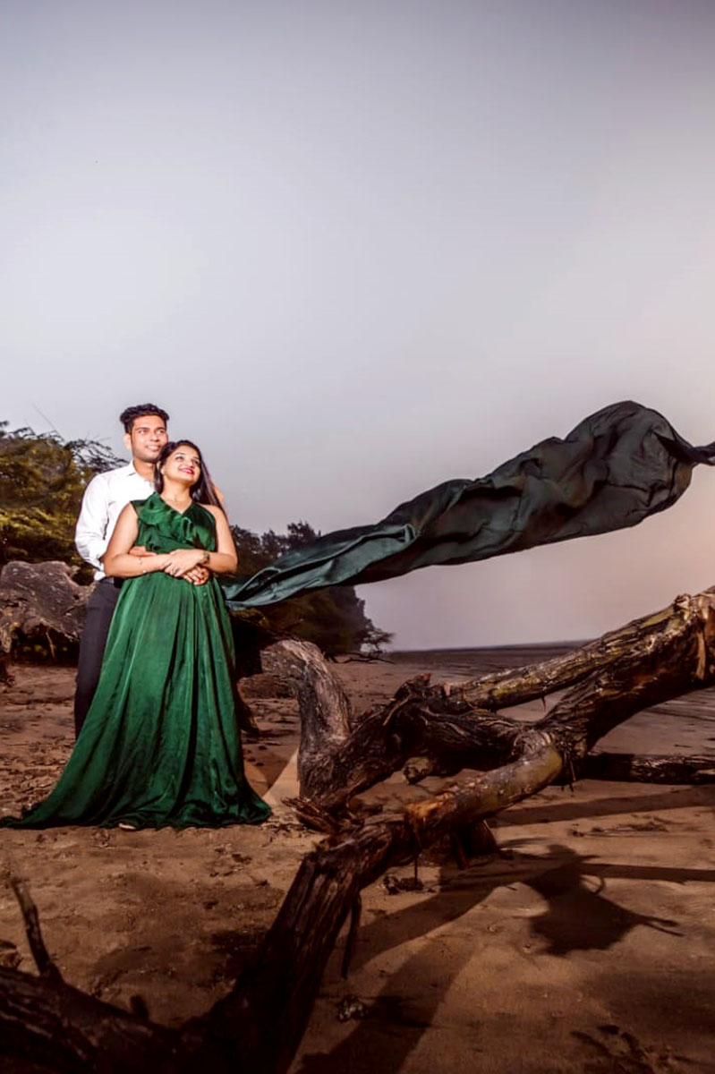 Bottle Green Satin Flare Gown Detachable Trail Gown - Image 3