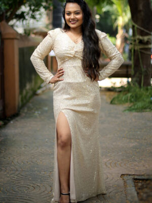 Golden Sequence Bodycon Slit Gown