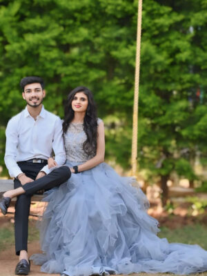 Grey Embellished Asymmetric Trail Gown