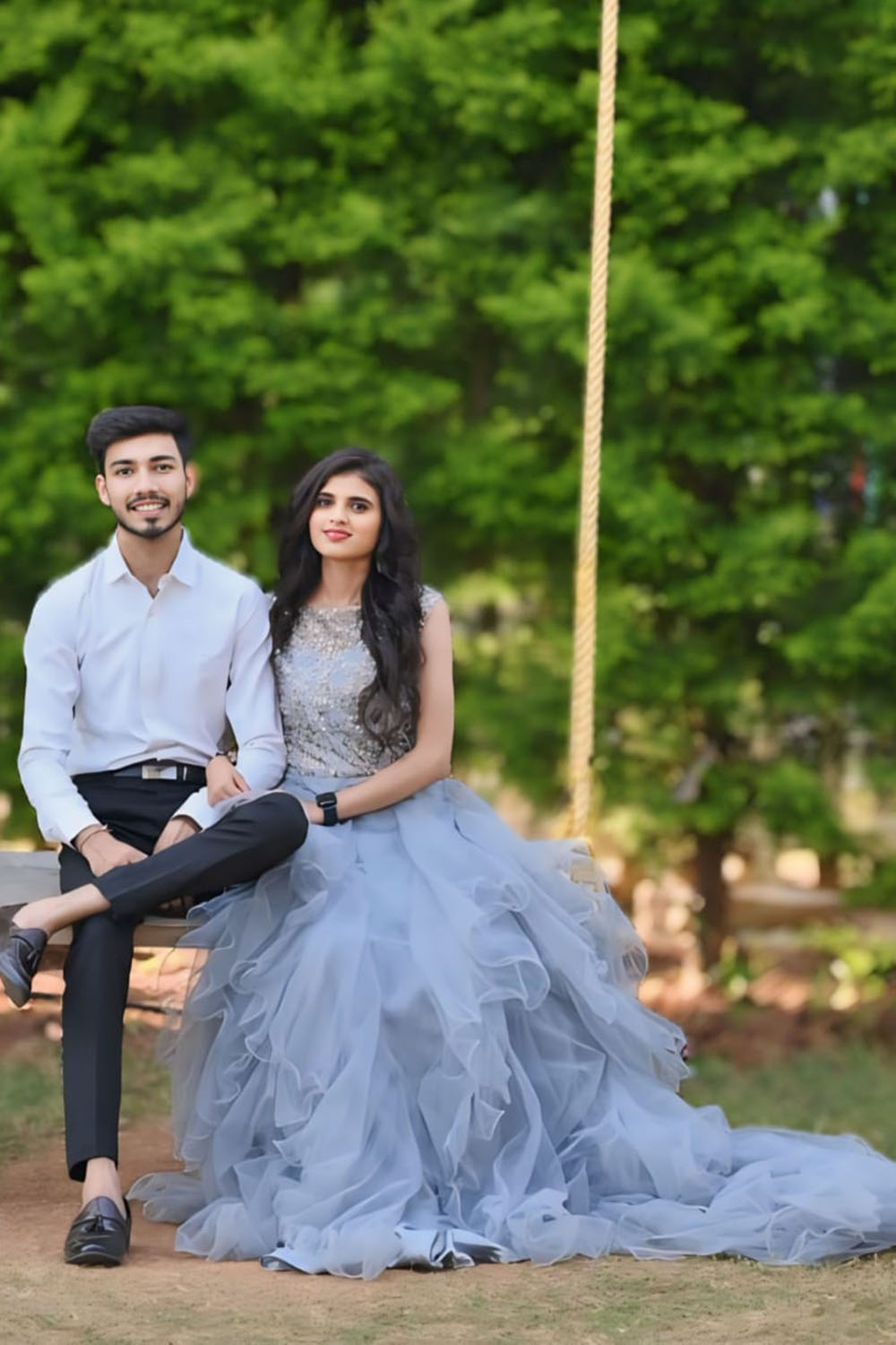 Grey Embellished Asymmetric Trail Gown