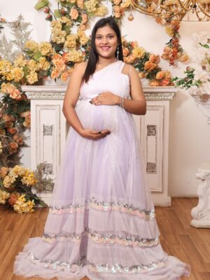 Lavender Net Layered Sequence Slit Gown