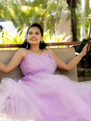 Lavender Net Layered Trail Gown (With Detachable Sleeves)