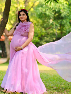 Lavender Organza One Shoulder Statement Flower Gown With Detachable Trail