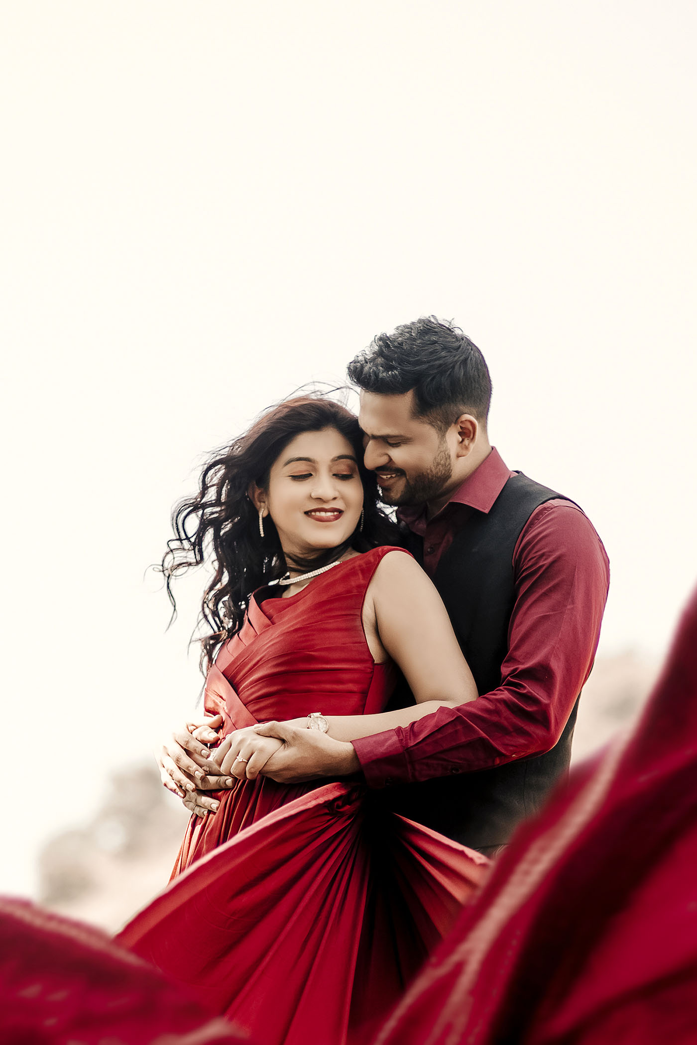 Maroon Satin Detachable Trail Gown