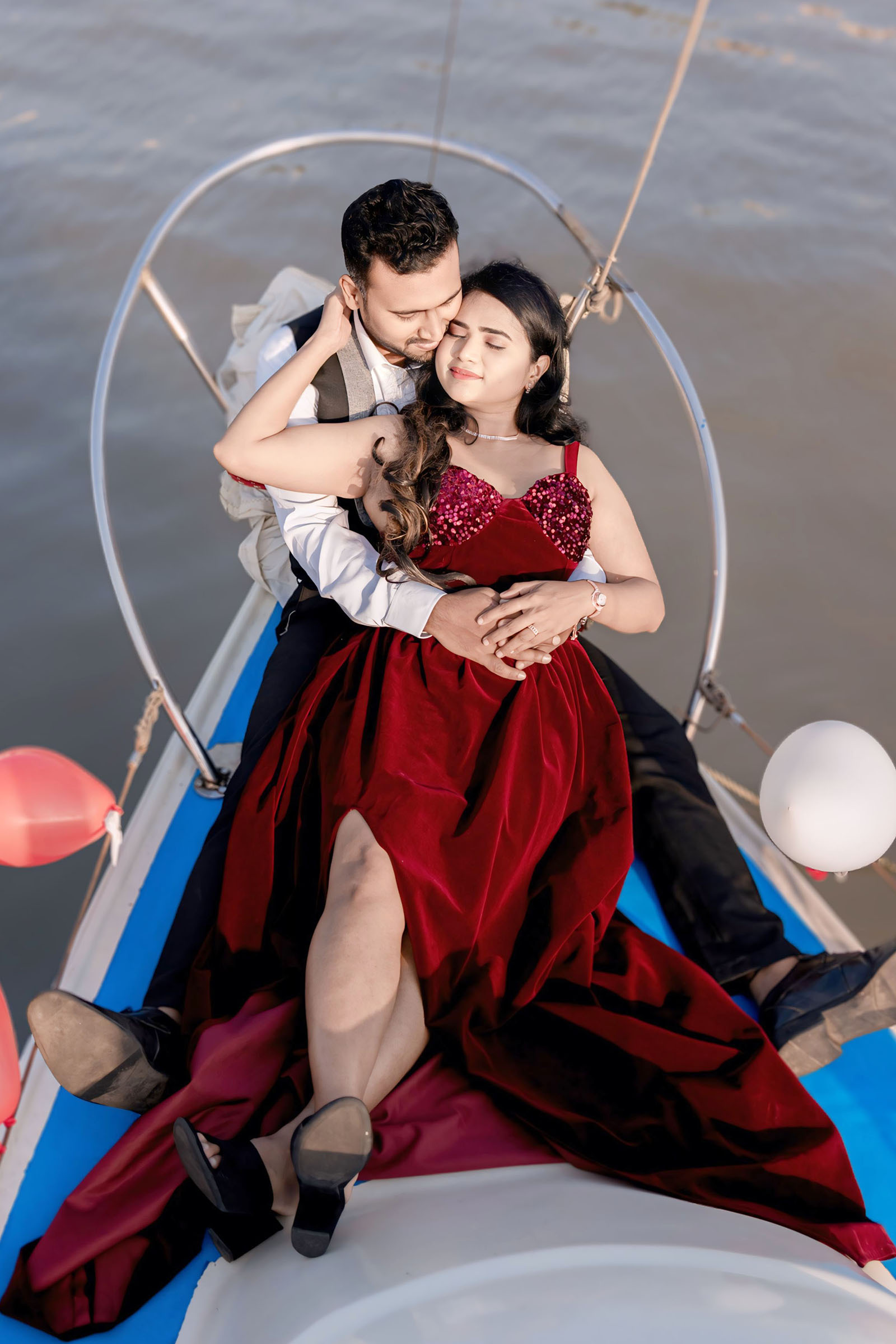 Maroon Suede Slit Gown With Sequin Detail - Image 3