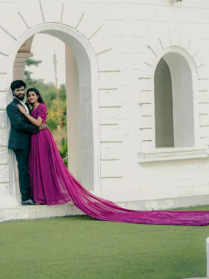 Mulberry Purple Georgette Long Sleeves Infinity Trail Gown