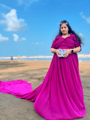 Mulberry Purple Georgette Trail Gown