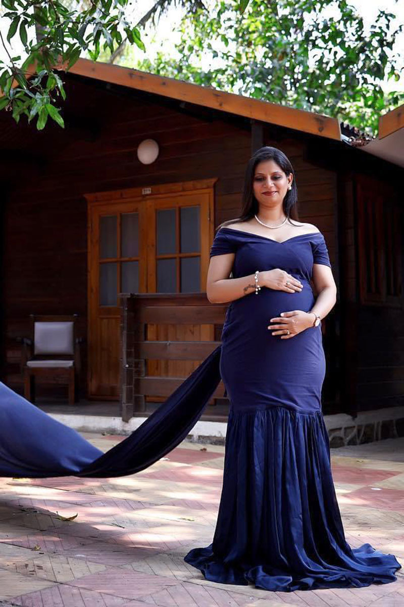 Navy Blue Fishtail Detachable Trail Gown - Image 3