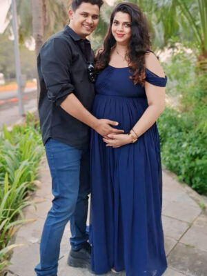 Navy Blue Georgette Infinity Trail Gown