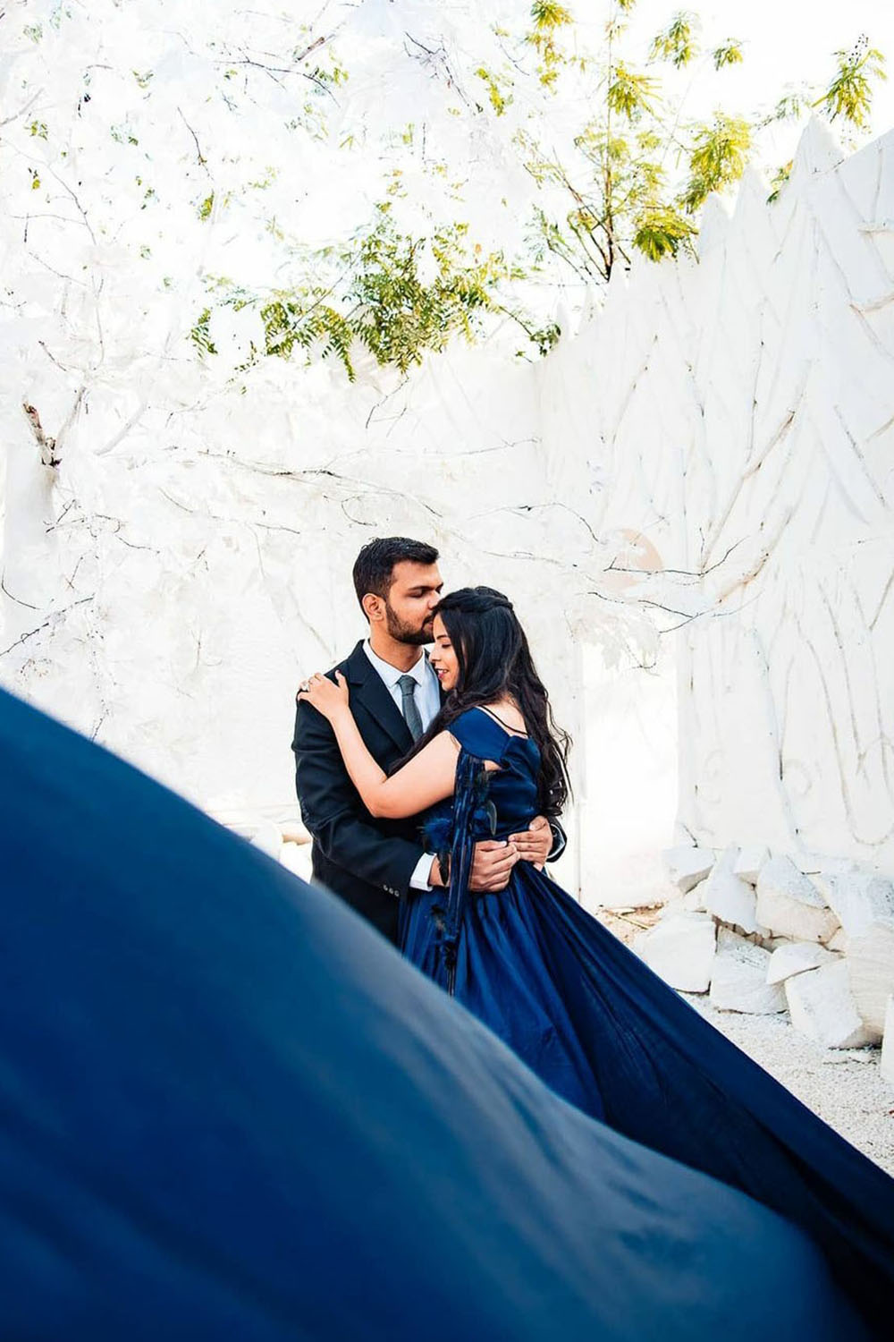 Navy Blue Satin Detachable Trail Gown - Image 2