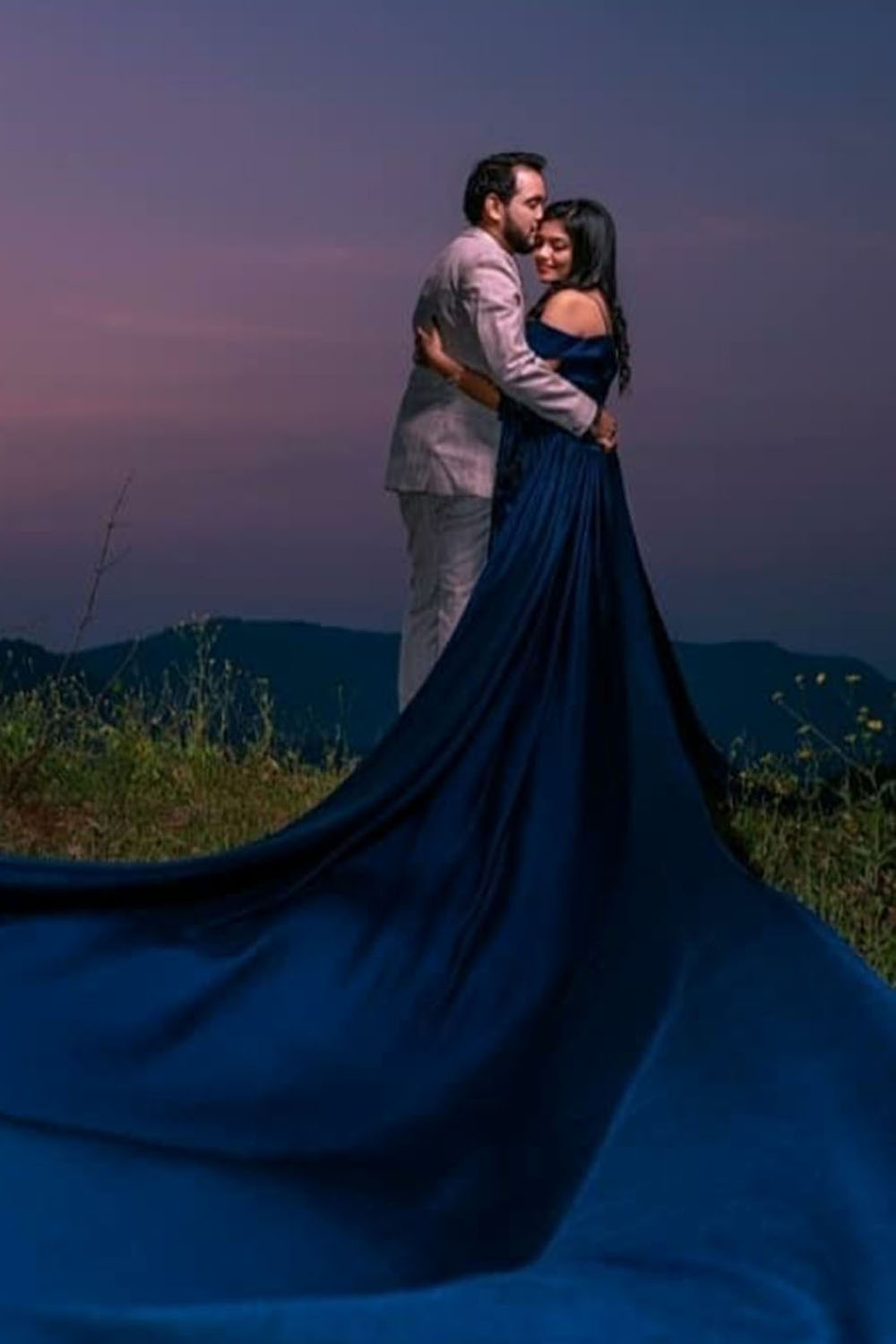 Navy Blue Satin Detachable Trail Gown - Image 3
