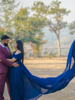 Navy Georgette One Shoulder Trail Infinity Trail Gown