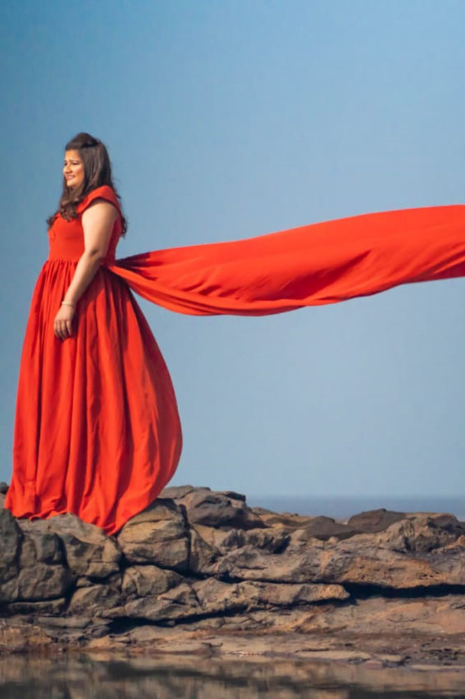 Orange Crepe Overlap Neck Trail Gown - Image 3