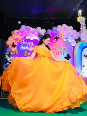 Orange Organza One Shoulder Flare Gown
