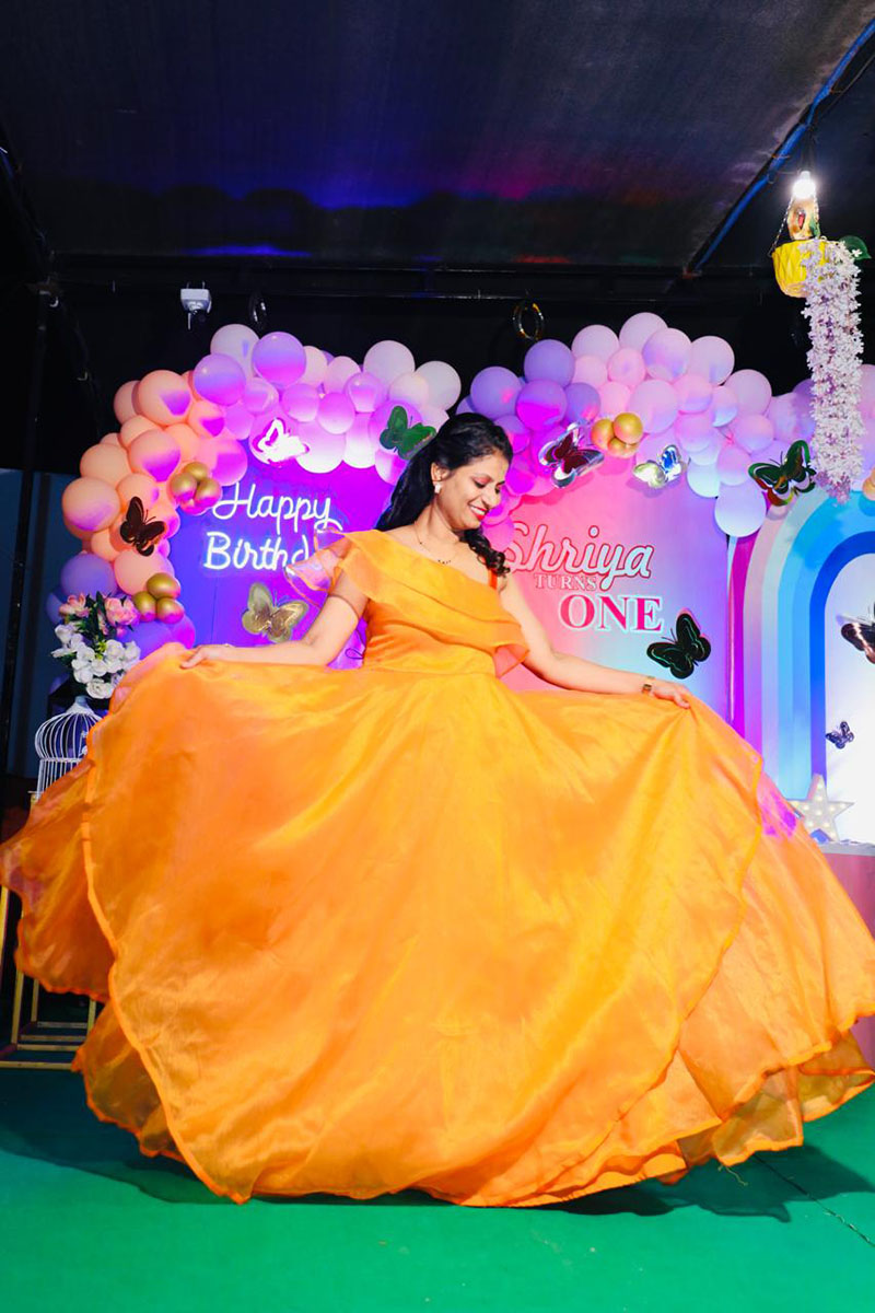 Orange Organza One Shoulder Flare Gown