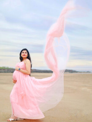 Peach Net Layered Trail Gown With Detachable Sleeves