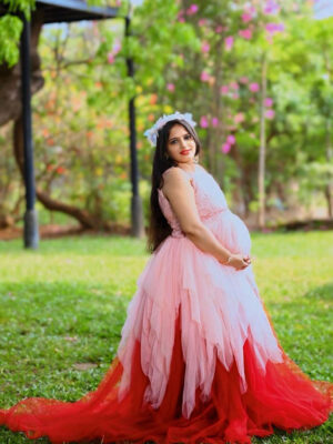 Peach-Red Duo Asymmetric Layered Gown