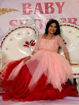 Peach-Red Duo Asymmetric Layered Gown