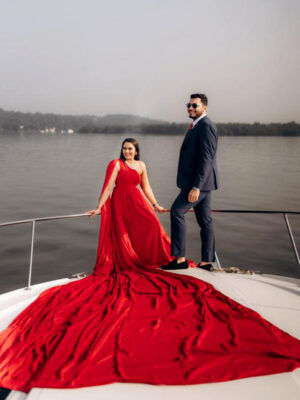 Red Georgette One Shoulder Trail Infinity Trail Gown