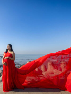 Red One Shoulder Trail Infinity Trail Georgette Gown